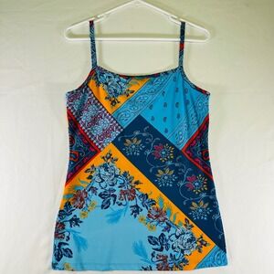 Tempest Colorful Patchwork Tank Top Split Hem Swim Womens Large